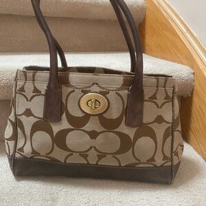 Coach Brown Shoulder Bag with Signature Design and Leather Accents